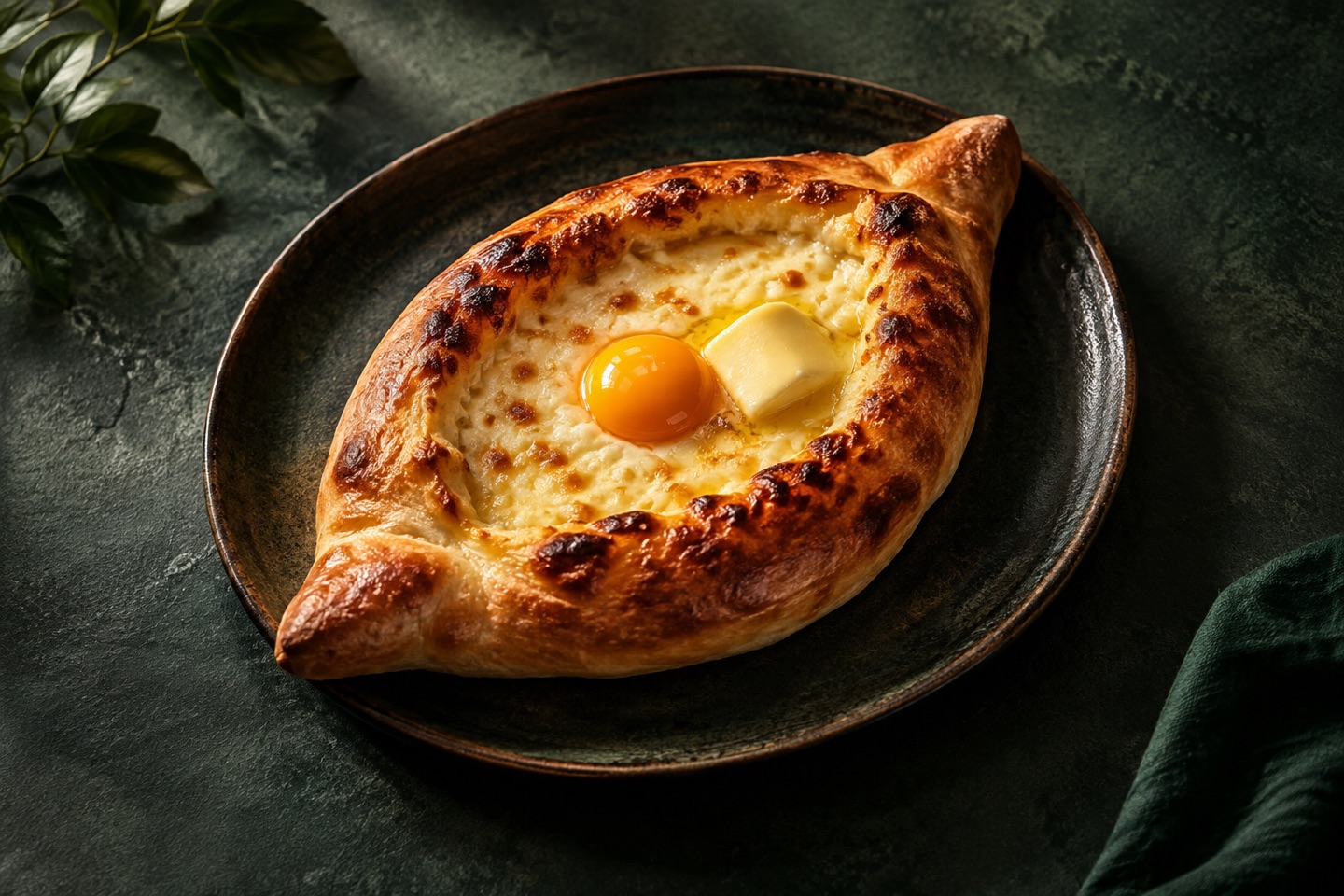 Adjaruli Khachapuri mit Käse und Ei