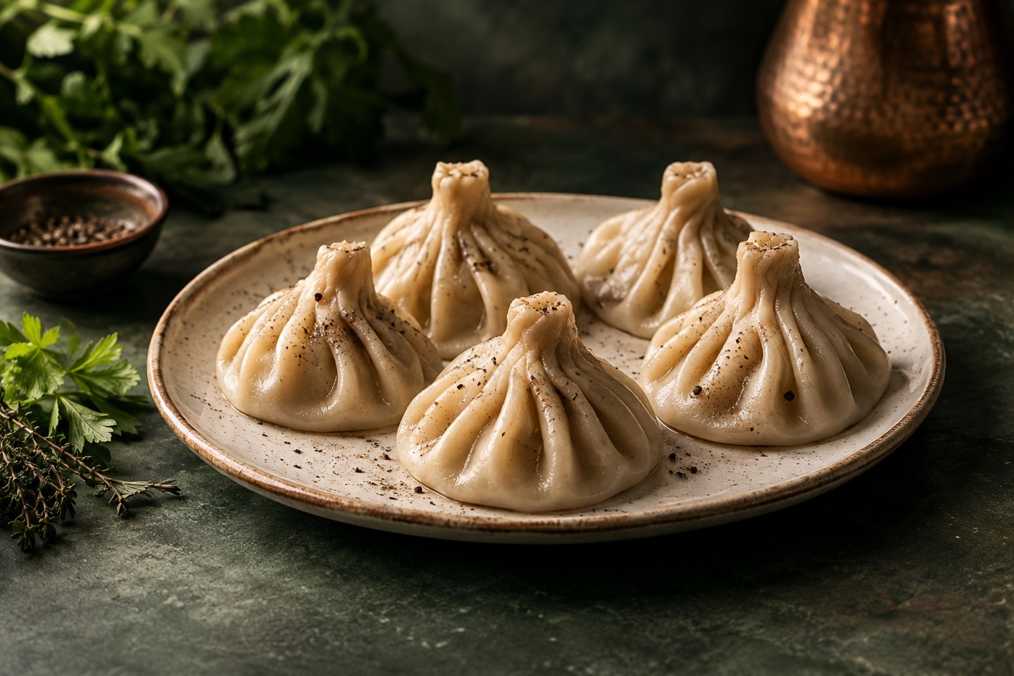 Khinkali auf einem Keramikteller